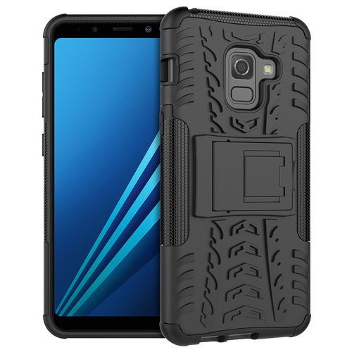 Dual Layer Rugged Tough Case & Stand for Samsung Galaxy A8 (2018) - Black